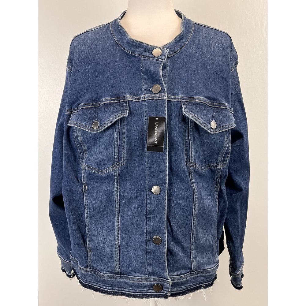 Lane Bryant Jean Denim Jacket Sz 26 Plus NWT Stretch Released Hem Band Collar